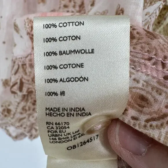 Pilcro Anthropologie Blouse Womens Medium Yellow Pink Boho Peasant Long Sleeve - Picture 9 of 9